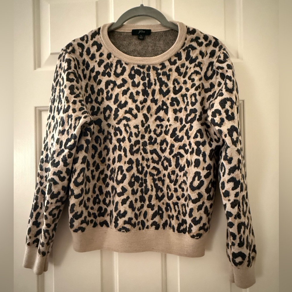 J. Crew Merino wool, leopard, crew neck sweater